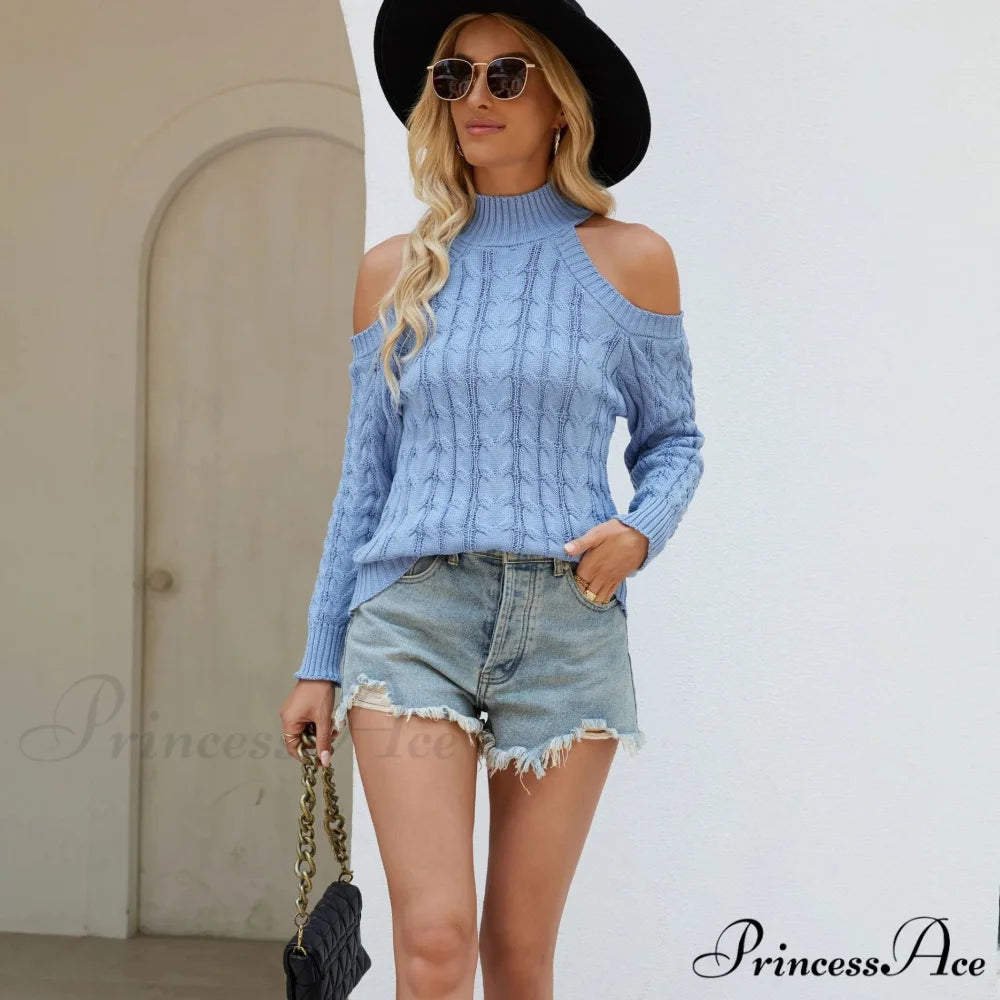 Deep-neck Off Shoulder Fried Dough Twists Jumper swraters-241228
