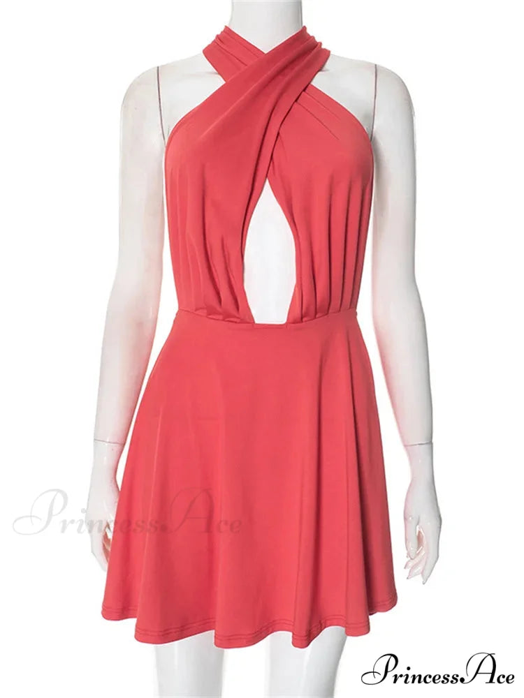 Deep Neck Open Bandage Mini Dress minidress-250223