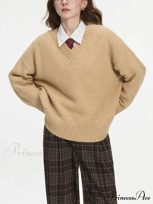 Deep-Neck Pullover Wool Cozy Sweater swraters-241228