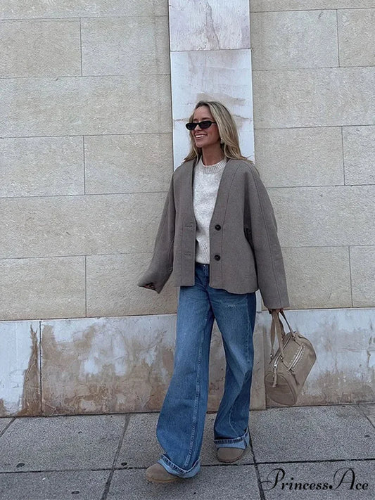 Deep-neck Unmarried Buttoned Wool Overcoat coats-241228