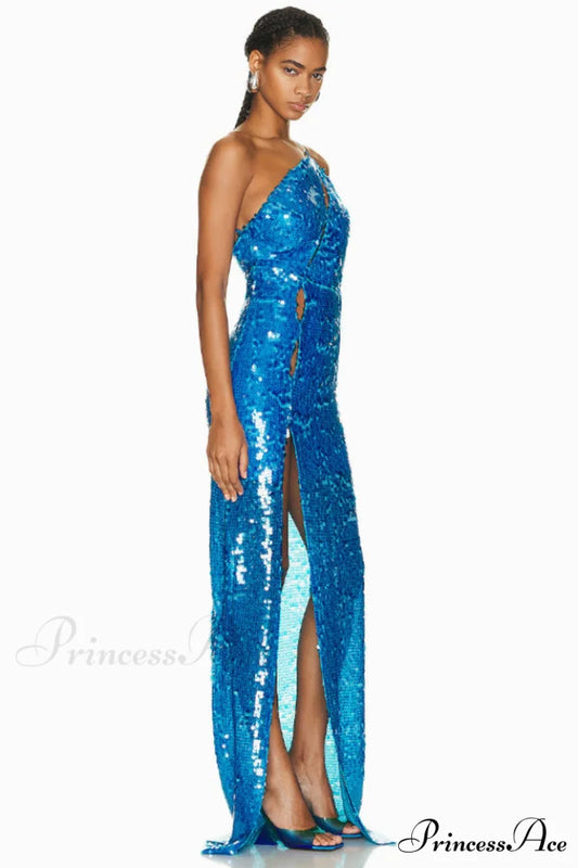 Deep Slit One Charming Shoulder Sequin Dress
