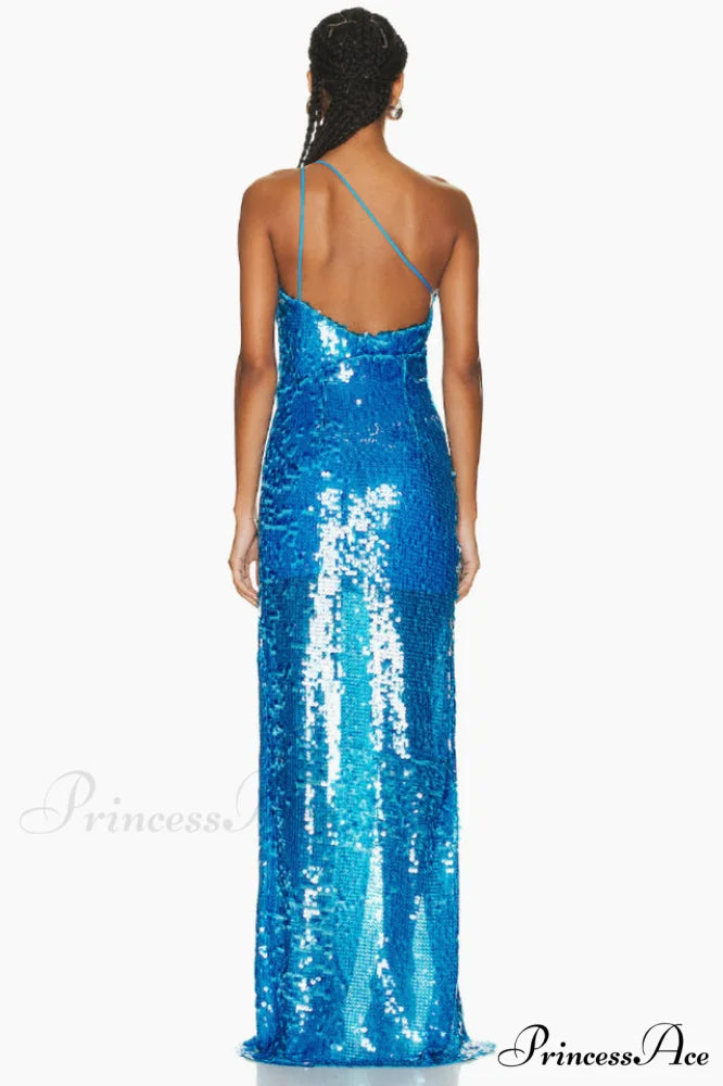 Deep Slit One Charming Shoulder Sequin Dress