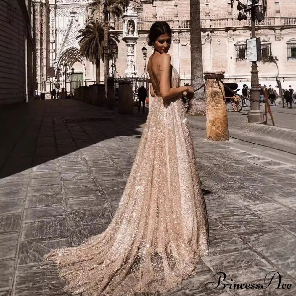Deep V-Neck Sling Extended Gown Formal Dress promdress-250223