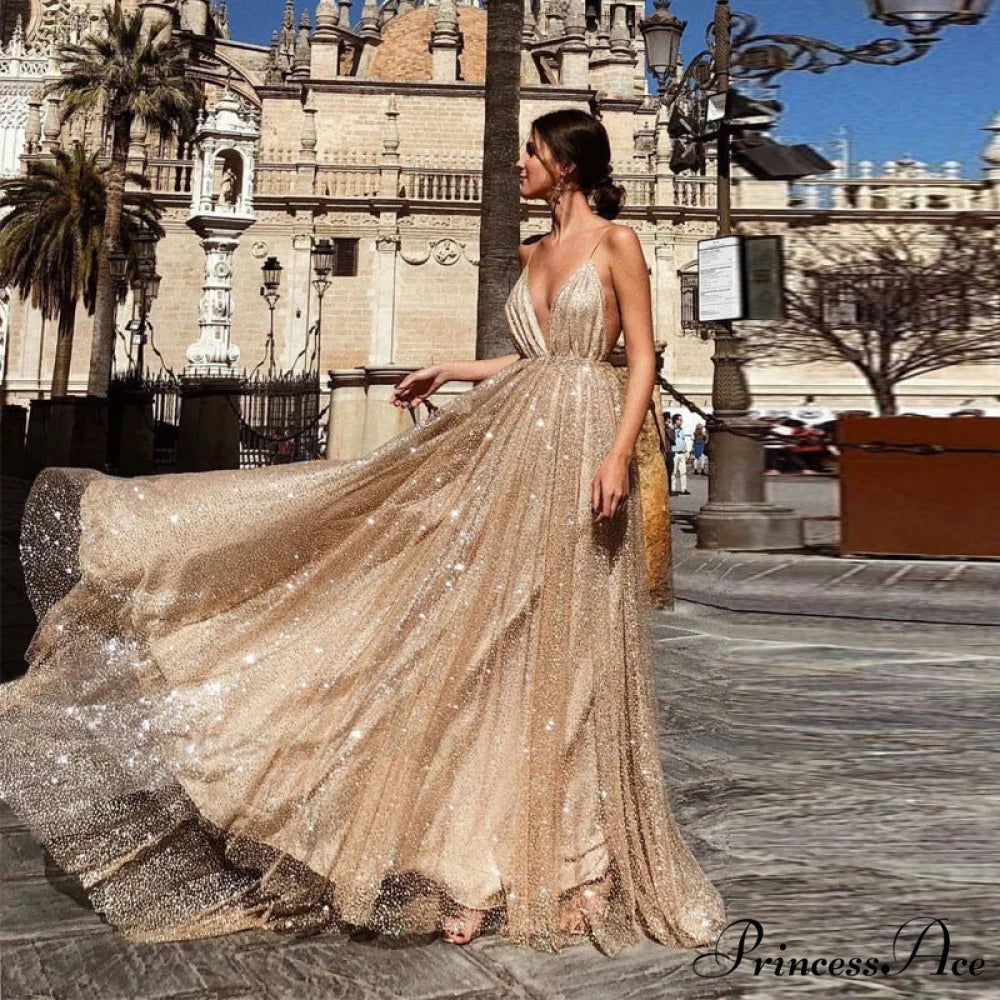 Deep V-Neck Sling Extended Gown Formal Dress promdress-250223