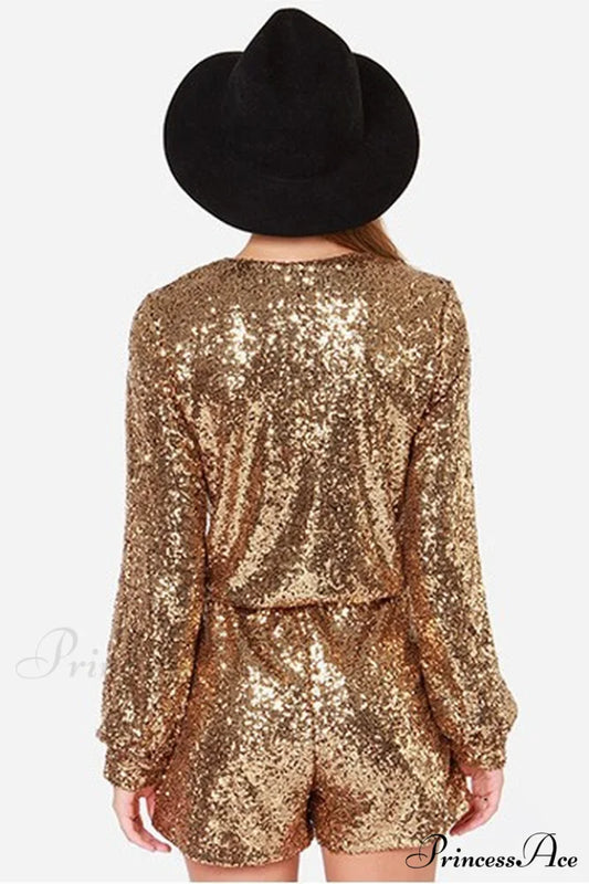 Deep V Stylish Sequin Shining Romper
