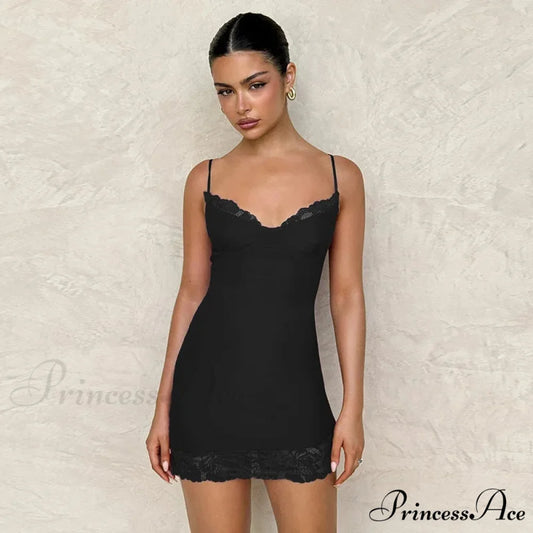 Delicate Edge Sleek Thin Strap Holiday Dress Black / XS vacationdress-250223