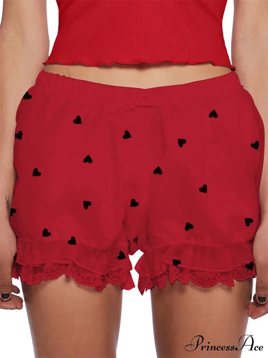 Delicate Heart Ribbon Bloomer Short red / S short-250223