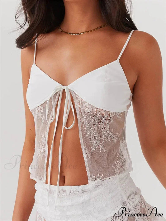 Delicate Thin Strap Divided Sheer Midriff Top croptop-250126