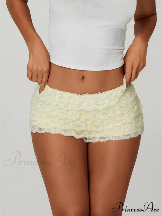 Delicate Tiered Frill Fitted Mini yellow / S short-250223