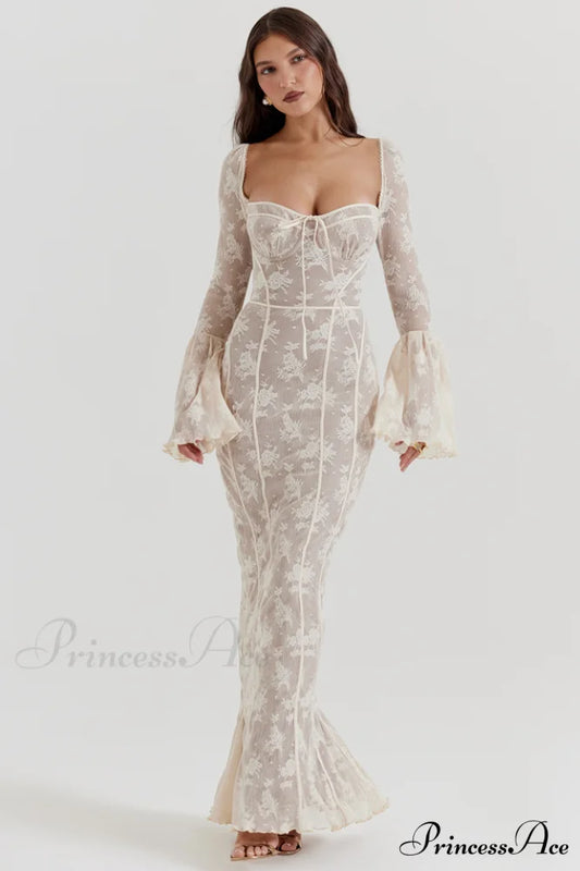 Delilah Vintage Cream Charming Lace Maxi Dress XS / Cream
