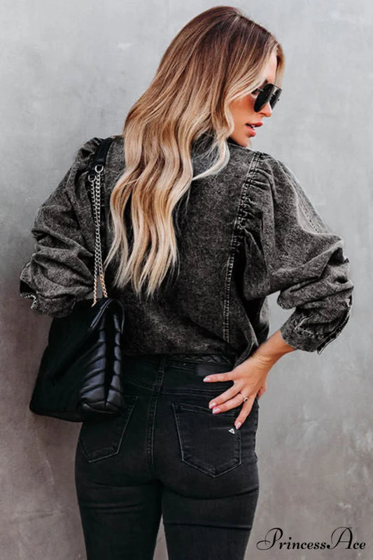 Denim - Jacket Puff Button-Up Arm Black