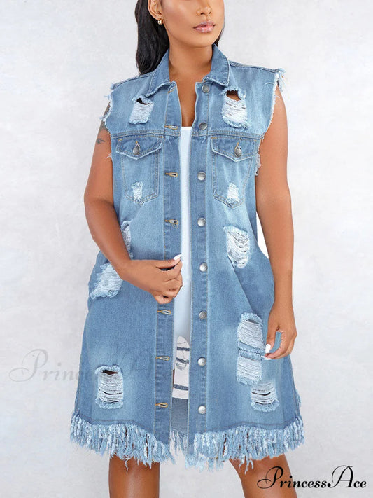 Denim Ripped Graceful Hole Short Jeans Blue / S