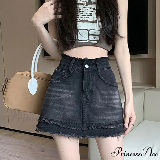 Denim Vintage A-line Y2K Patchwork Retro Skirt
