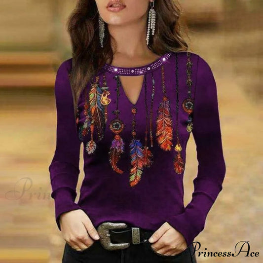 Design Feather Shirt Purple / S