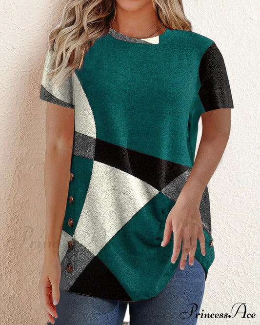 Design Geometric Contrast T-shirt Green / S
