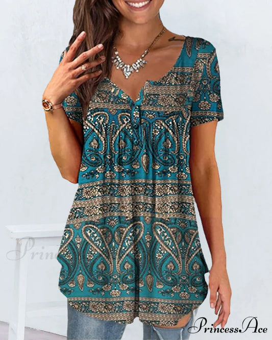 Design Graphic Loose Fit T-Shirt Cyan / M