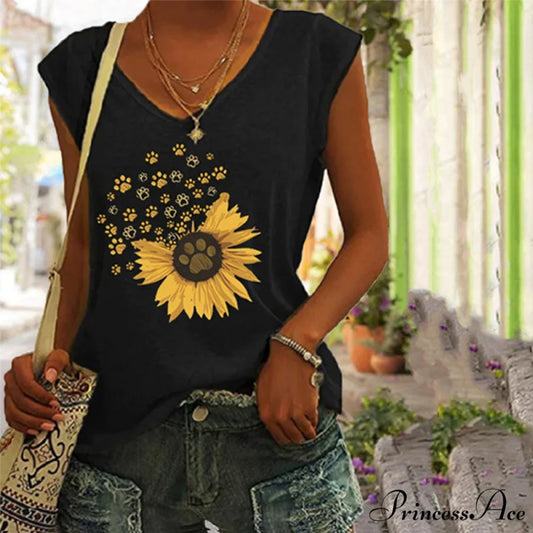 Design Top with Daisy Paw Tank Design Black / S