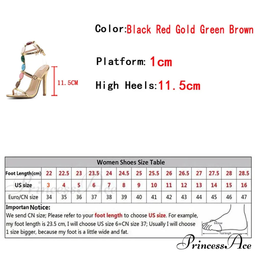 Designer High Heels Women Sexy 11.5CM Stiletto Sandals Bohemian Colour Gem Strap Open Toe Wedding Banquet Shoes