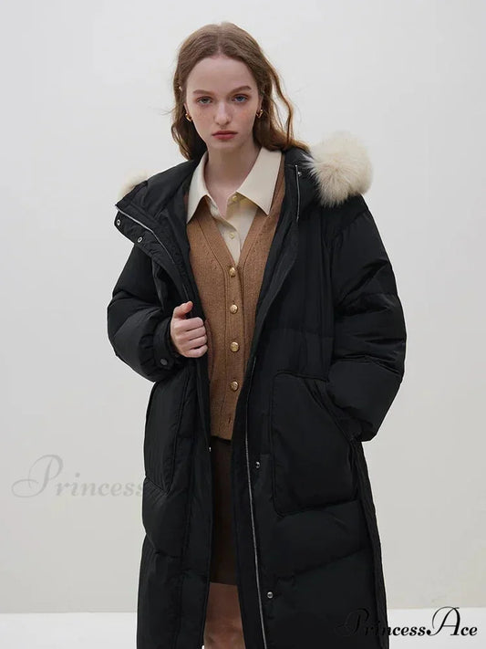 Detachable Fox Fur Collar Windbreaker Down Winter Warm Stylish Elegant Cozy Coat
