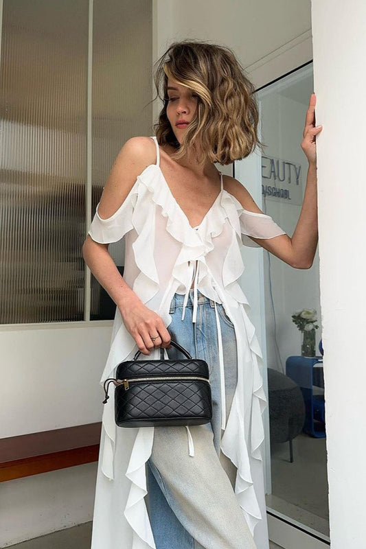 Tie V Neck A Line Ruffle Chiffon Cami Top