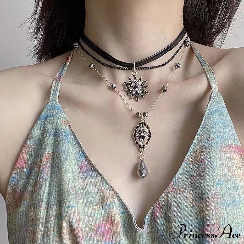 Diamond Crystal Long Chain Vintage Bohemian Necklace SILVER