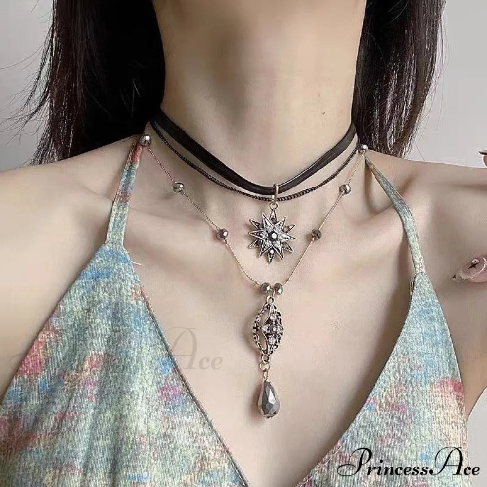 Diamond Crystal Long Chain Vintage Bohemian Necklace SILVER