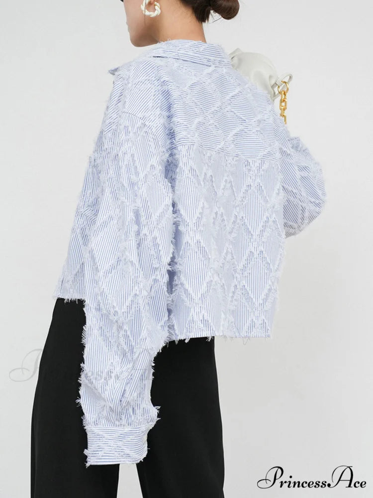 Diamond Pattern With Trendy Tassel Line Shirt