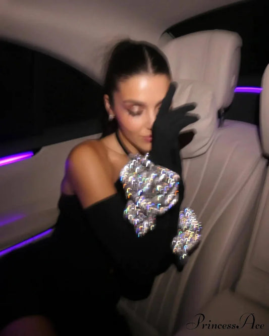 Diamonds Flowers Deep V-Neck Party Dress Black / S