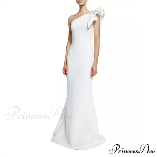 Diana Formal One Charming Shoulder Ruffle Dress WHITE / S