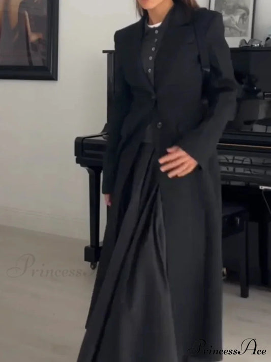 Different Color Single-Breasted Informal Overcoat Black / S overcoats-241228