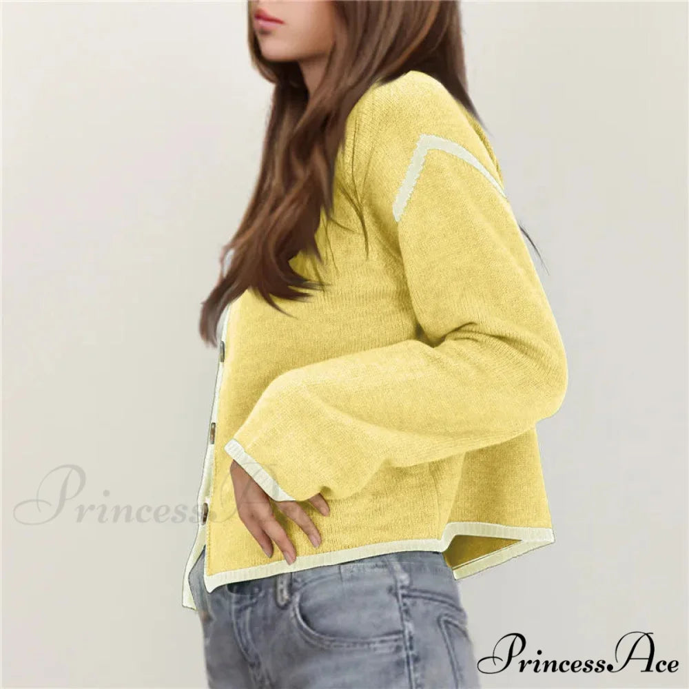 Different Colored Thread Long Sleeve Button Cardigan cardigans-241228