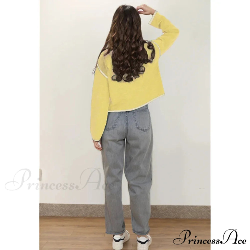 Different Colored Thread Long Sleeve Button Cardigan cardigans-241228