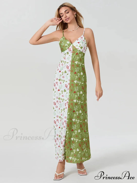 Differentiate Hue Deep V-neck Spaghetti Strap Slip Floral Dress floraldress-250126