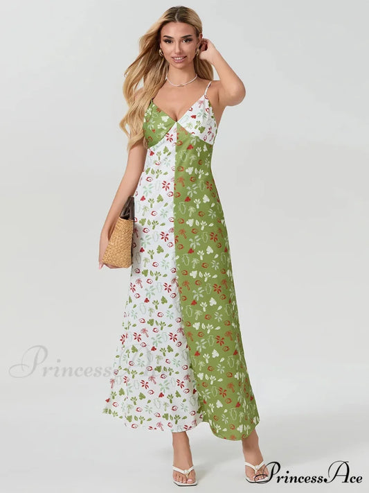 Differentiate Hue Deep V-neck Spaghetti Strap Slip Floral Dress MULTI / S floraldress-250126