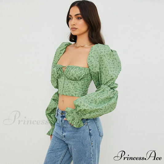 Ditsy Floral Graceful Short-Sleeve Mini Dress M / Green