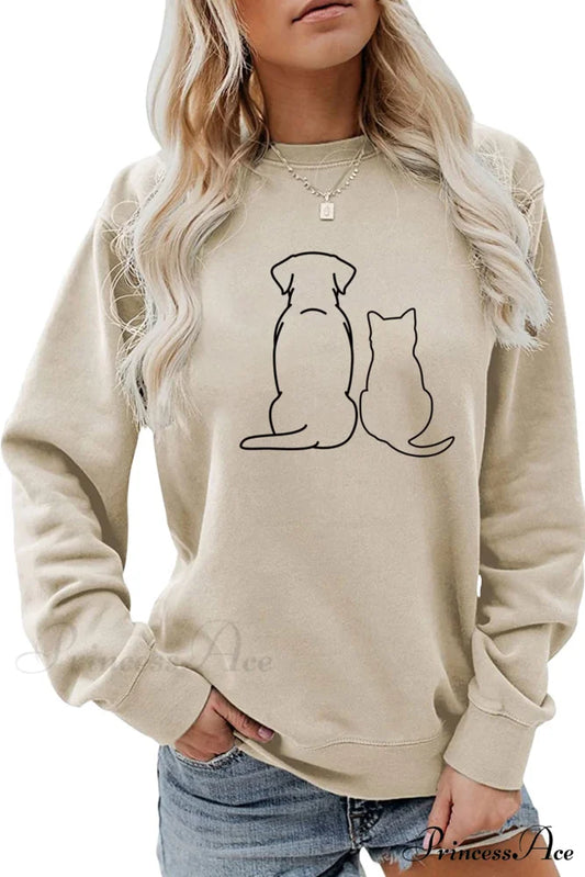 Dog & Kitty Graphic Sweatshirt Beige / S
