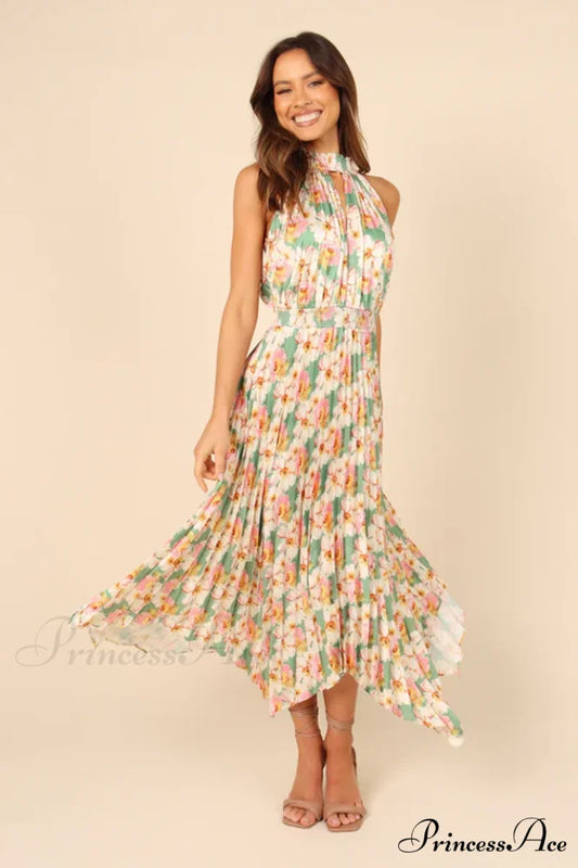 Dominique Elegant Midi Dress S / Sage Floral