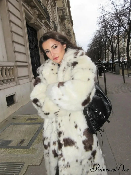 Dotted Panther Attire Lapel Furry Jacket white / XS coats-241228