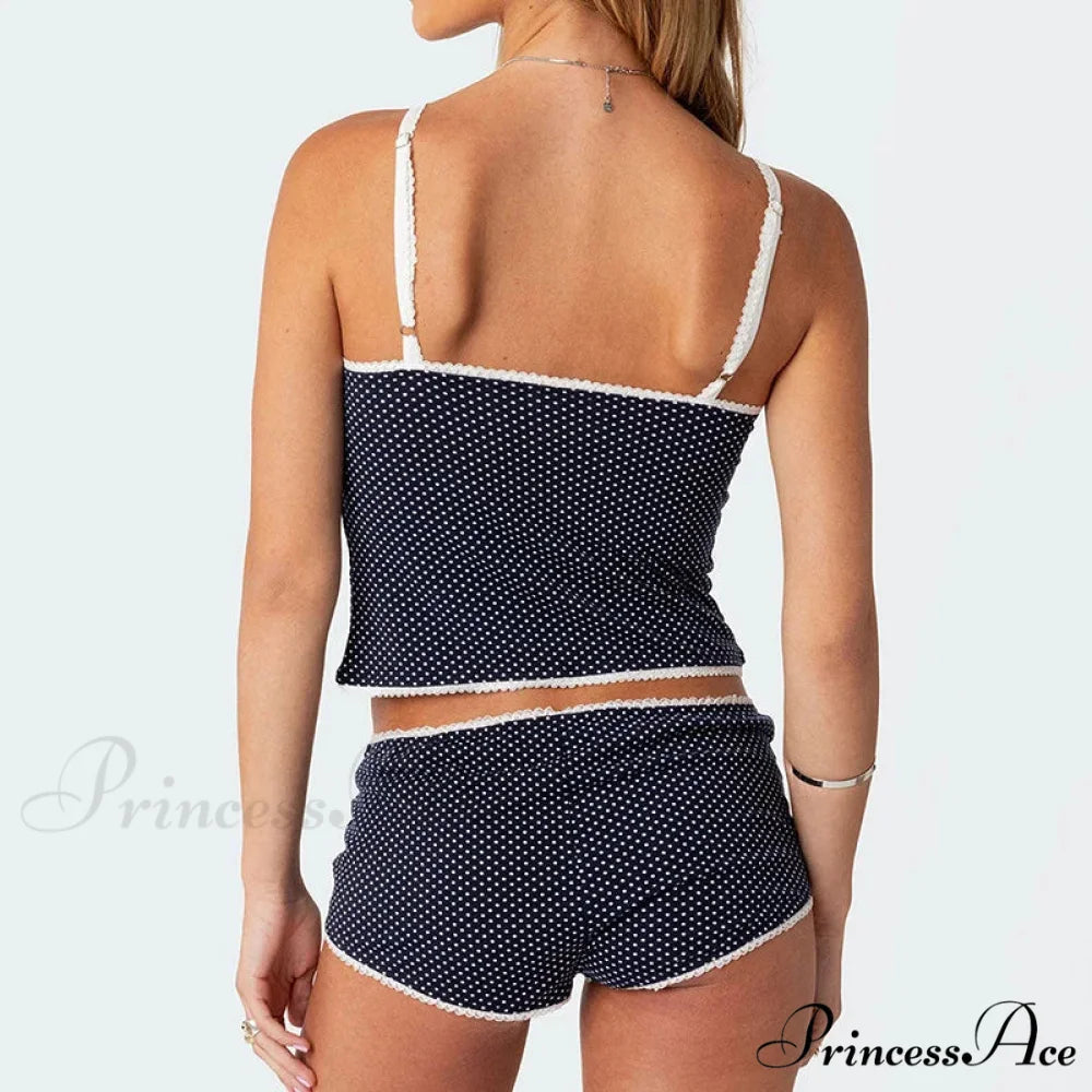 Dotted Retro Crop Tops Mini Shorts Two Pieces Set twopiecesset-250126