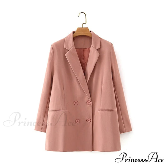 Double-breasted High Street Long Sleeve Blazer Pink Blazer / S