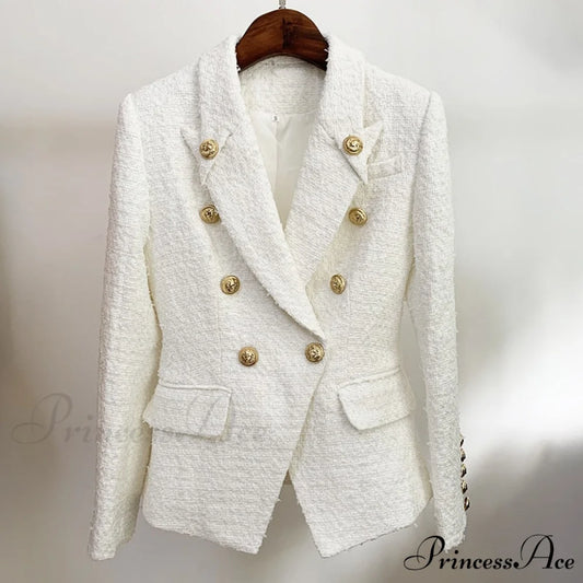 Double Breasted Lion Buttons Slim Blazer white / S