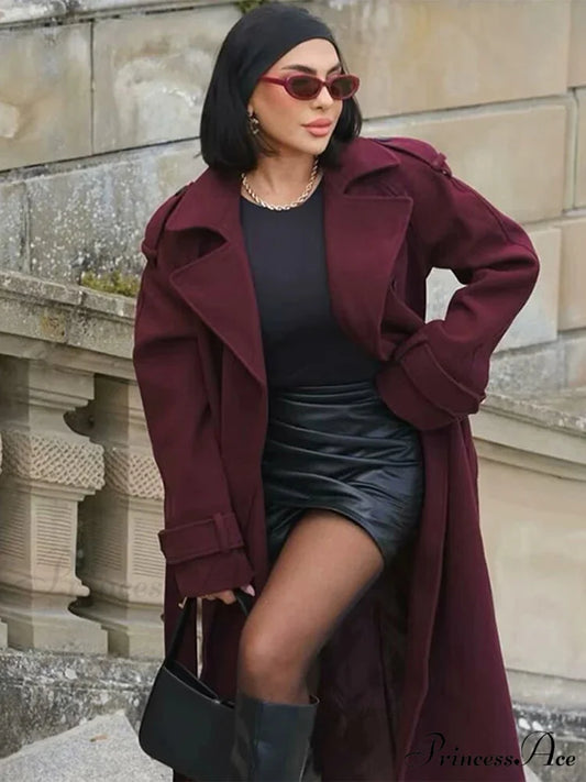 Double Breasted Woolen Coat Dark red / XS