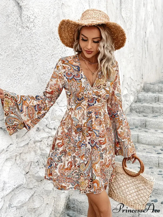 Double Flare Paisley Bohemian Arm Design Dress