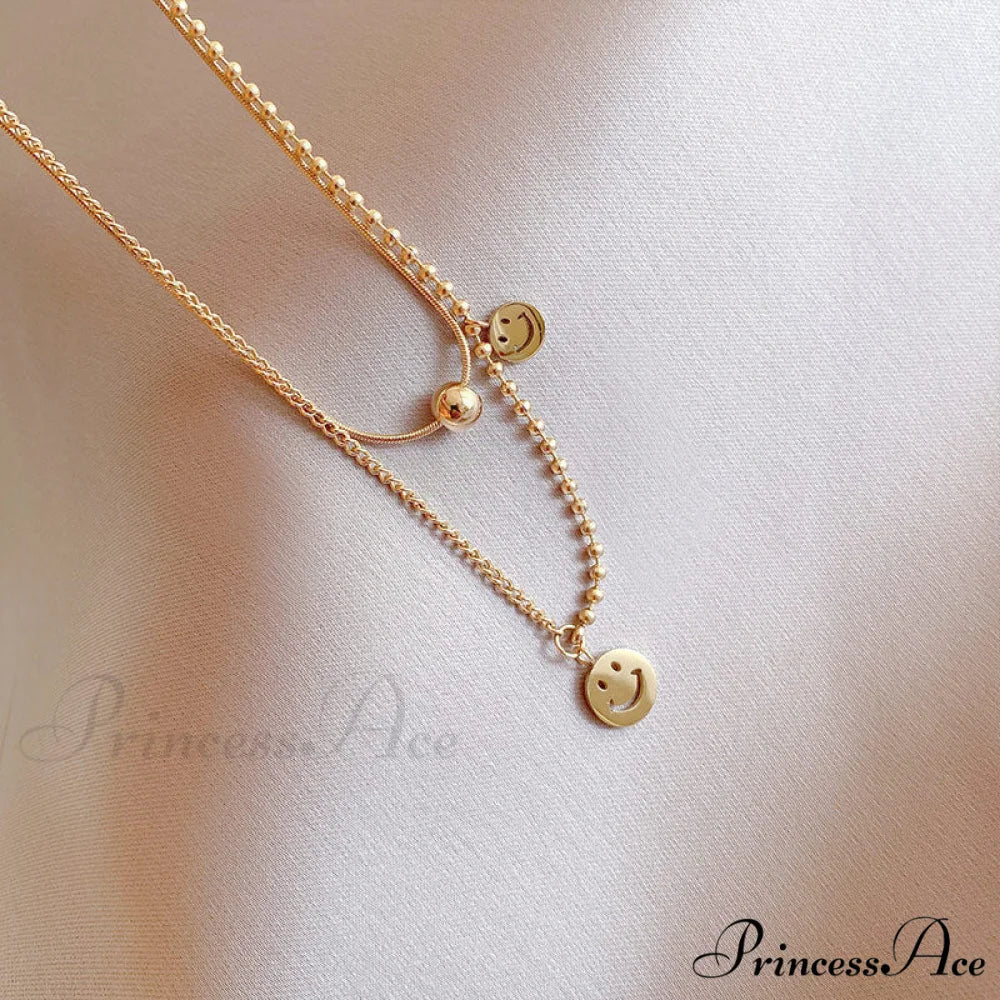 Double Layer Smile Lucky Bead Pendant Necklace