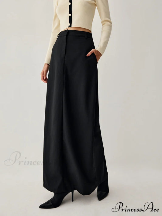Double Pockets High Trendy Waist Maxi Skirt