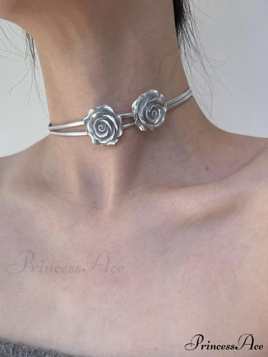 Double Rose Graceful Decor Necklace Silver / One Size
