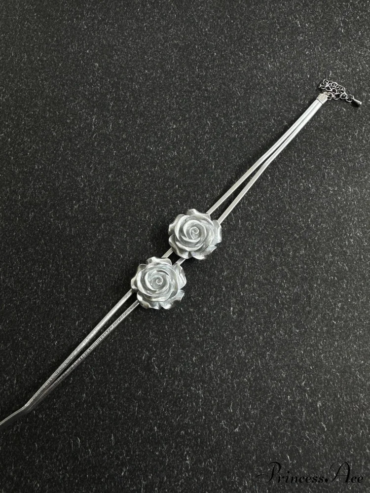 Double Rose Graceful Decor Necklace Silver / One Size