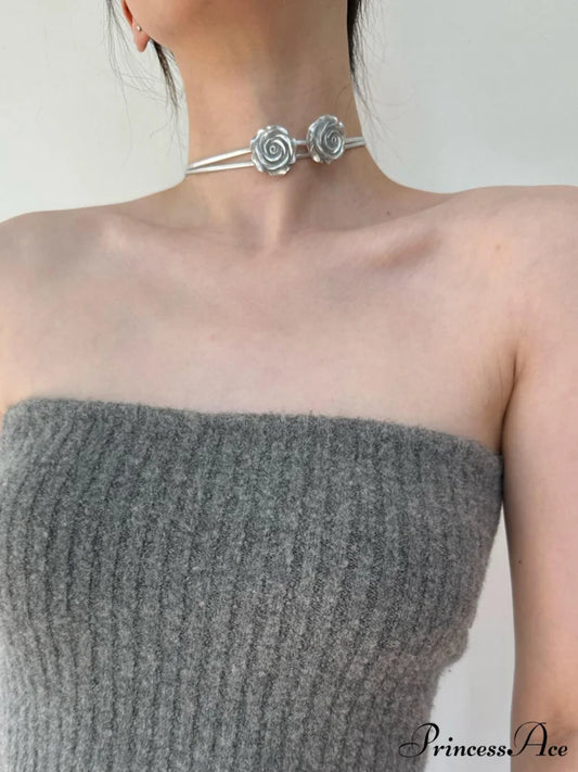 Double Rose Graceful Decor Necklace Silver / One Size
