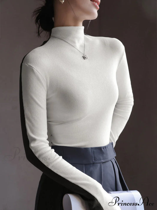 Double Sided Colorblock Trendy Long Sleeve Top White / XS