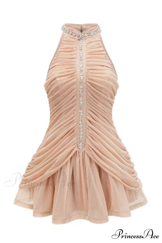 Draped Crystal Stone Charming Detail Design Dress